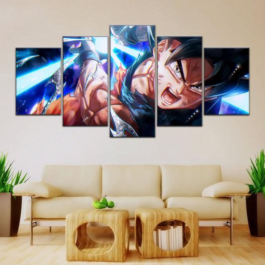 Dragon Ball Super Ultra Instinct Goku Canvas Wall Art - 5 Piece Split Panel DBZ Anime Poster - Ready to Hang Living Room Man Cave Decor - DR5097