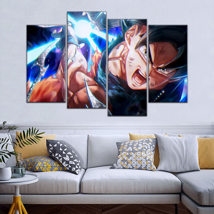 Dragon Ball Super Ultra Instinct Goku Canvas Wall Art - 5 Piece Split Panel DBZ Anime Poster - Ready to Hang Living Room Man Cave Decor - DR5097