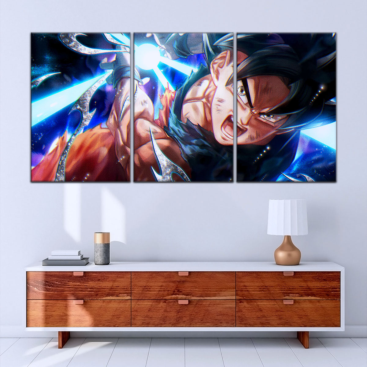 Dragon Ball Super Ultra Instinct Goku Canvas Wall Art - 5 Piece Split Panel DBZ Anime Poster - Ready to Hang Living Room Man Cave Decor - DR5097