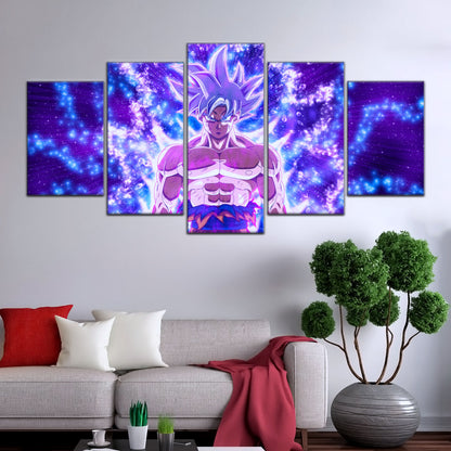 Dragon Ball Super Ultra Instinct Goku Canvas Wall Art - 5 Piece Split Panel DBZ Anime Poster - Ready to Hang Living Room Man Cave Decor - DR5098