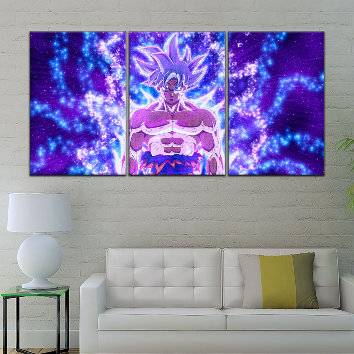 Dragon Ball Super Ultra Instinct Goku Canvas Wall Art - 5 Piece Split Panel DBZ Anime Poster - Ready to Hang Living Room Man Cave Decor - DR5098