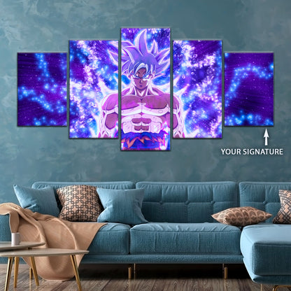 Dragon Ball Super Ultra Instinct Goku Canvas Wall Art - 5 Piece Split Panel DBZ Anime Poster - Ready to Hang Living Room Man Cave Decor - DR5098