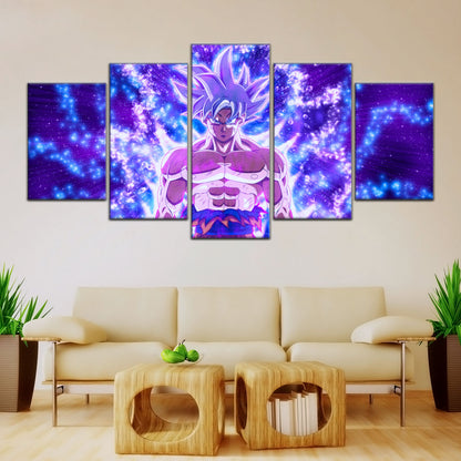 Dragon Ball Super Ultra Instinct Goku Canvas Wall Art - 5 Piece Split Panel DBZ Anime Poster - Ready to Hang Living Room Man Cave Decor - DR5098