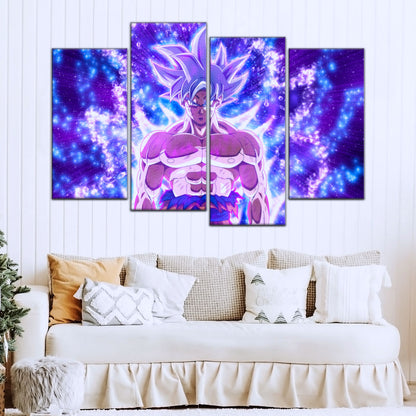 Dragon Ball Super Ultra Instinct Goku Canvas Wall Art - 5 Piece Split Panel DBZ Anime Poster - Ready to Hang Living Room Man Cave Decor - DR5098