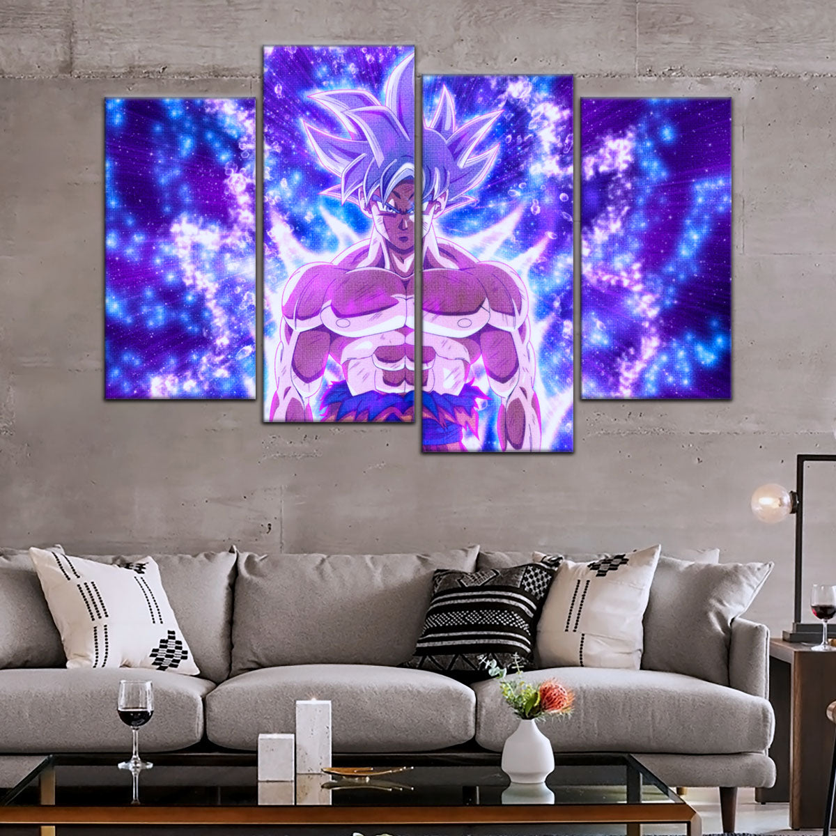 Dragon Ball Super Ultra Instinct Goku Canvas Wall Art - 5 Piece Split Panel DBZ Anime Poster - Ready to Hang Living Room Man Cave Decor - DR5098