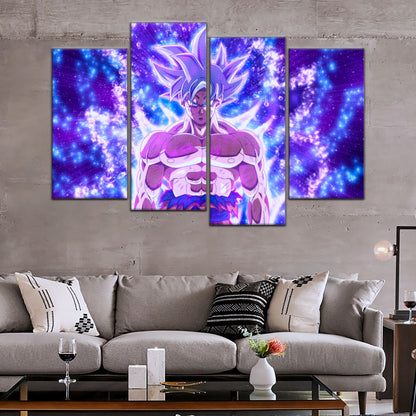 Dragon Ball Super Ultra Instinct Goku Canvas Wall Art - 5 Piece Split Panel DBZ Anime Poster - Ready to Hang Living Room Man Cave Decor - DR5098