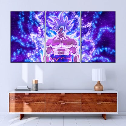 Dragon Ball Super Ultra Instinct Goku Canvas Wall Art - 5 Piece Split Panel DBZ Anime Poster - Ready to Hang Living Room Man Cave Decor - DR5098