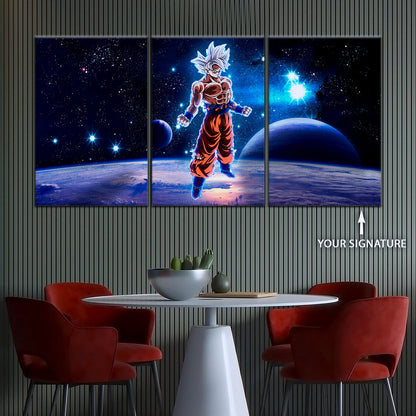 Dragon Ball Super Ultra Instinct Goku Canvas Wall Art - 5 Piece Split Panel DBZ Anime Poster - Ready to Hang Living Room Man Cave Decor - DR5099
