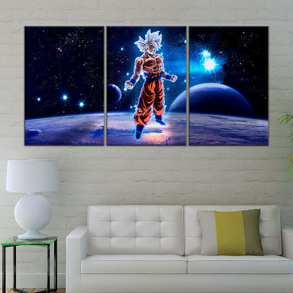 Dragon Ball Super Ultra Instinct Goku Canvas Wall Art - 5 Piece Split Panel DBZ Anime Poster - Ready to Hang Living Room Man Cave Decor - DR5099