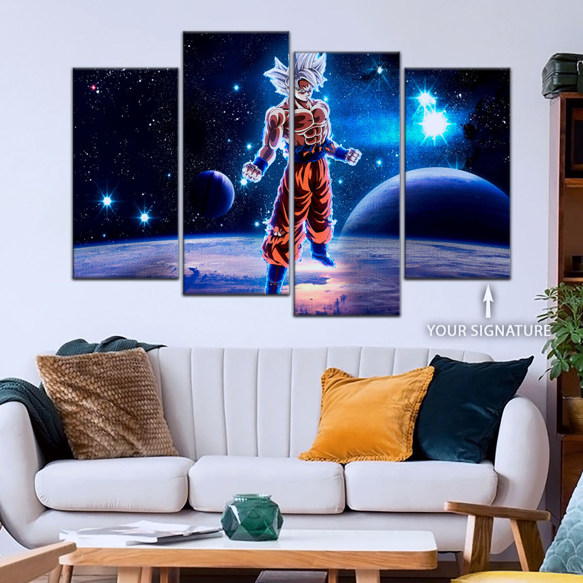 Dragon Ball Super Ultra Instinct Goku Canvas Wall Art - 5 Piece Split Panel DBZ Anime Poster - Ready to Hang Living Room Man Cave Decor - DR5099