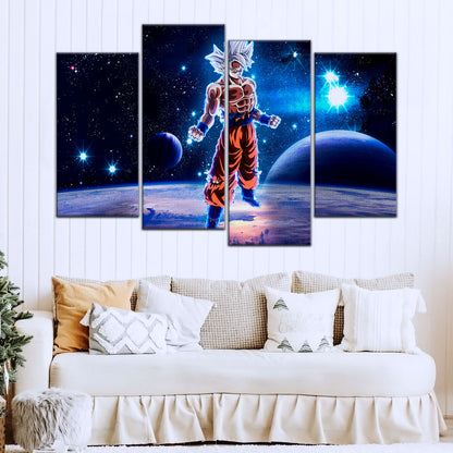 Dragon Ball Super Ultra Instinct Goku Canvas Wall Art - 5 Piece Split Panel DBZ Anime Poster - Ready to Hang Living Room Man Cave Decor - DR5099