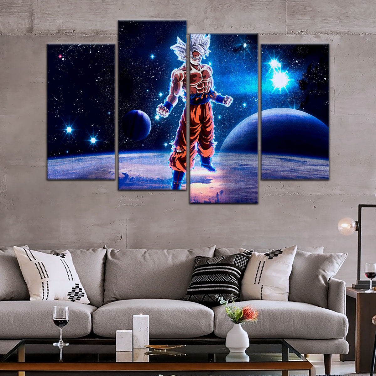 Dragon Ball Super Ultra Instinct Goku Canvas Wall Art - 5 Piece Split Panel DBZ Anime Poster - Ready to Hang Living Room Man Cave Decor - DR5099