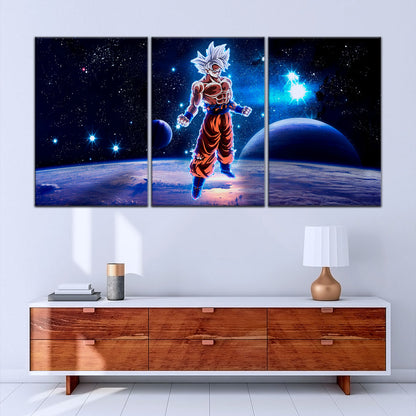 Dragon Ball Super Ultra Instinct Goku Canvas Wall Art - 5 Piece Split Panel DBZ Anime Poster - Ready to Hang Living Room Man Cave Decor - DR5099