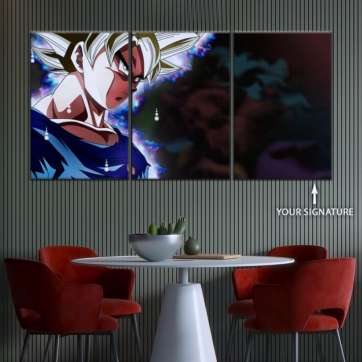 Dragon Ball Super Ultra Instinct Goku Canvas Wall Art - 5 Piece Split Panel DBZ Anime Poster - Ready to Hang Living Room Man Cave Decor - DR5101