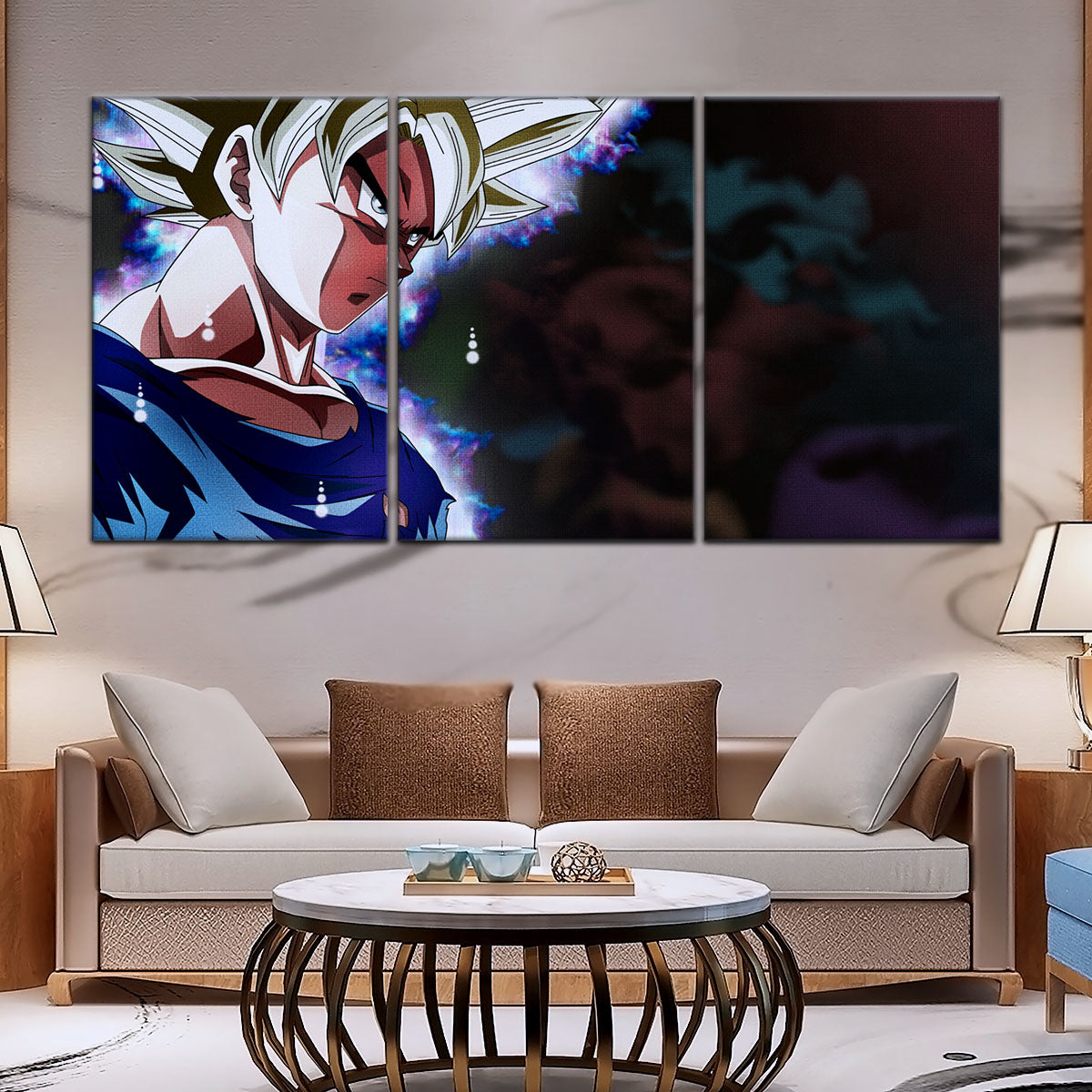 Dragon Ball Super Ultra Instinct Goku Canvas Wall Art - 5 Piece Split Panel DBZ Anime Poster - Ready to Hang Living Room Man Cave Decor - DR5101