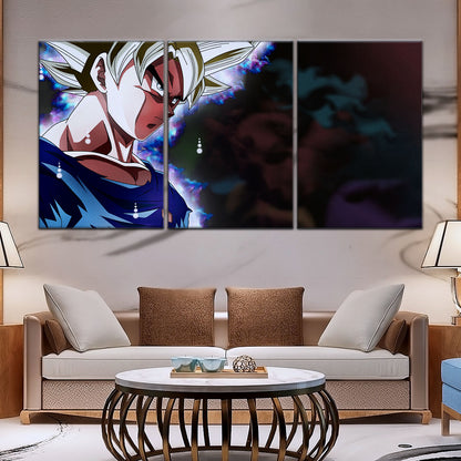 Dragon Ball Super Ultra Instinct Goku Canvas Wall Art - 5 Piece Split Panel DBZ Anime Poster - Ready to Hang Living Room Man Cave Decor - DR5101