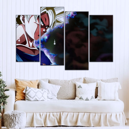 Dragon Ball Super Ultra Instinct Goku Canvas Wall Art - 5 Piece Split Panel DBZ Anime Poster - Ready to Hang Living Room Man Cave Decor - DR5101