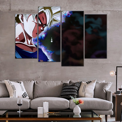 Dragon Ball Super Ultra Instinct Goku Canvas Wall Art - 5 Piece Split Panel DBZ Anime Poster - Ready to Hang Living Room Man Cave Decor - DR5101