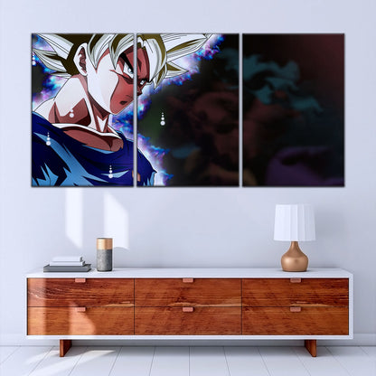 Dragon Ball Super Ultra Instinct Goku Canvas Wall Art - 5 Piece Split Panel DBZ Anime Poster - Ready to Hang Living Room Man Cave Decor - DR5101