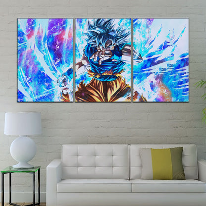 Dragon Ball Super Ultra Instinct Goku Canvas Wall Art - 5 Piece Split Panel DBZ Anime Poster - Ready to Hang Living Room Man Cave Decor - DR5114