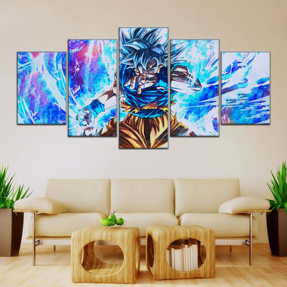 Dragon Ball Super Ultra Instinct Goku Canvas Wall Art - 5 Piece Split Panel DBZ Anime Poster - Ready to Hang Living Room Man Cave Decor - DR5114