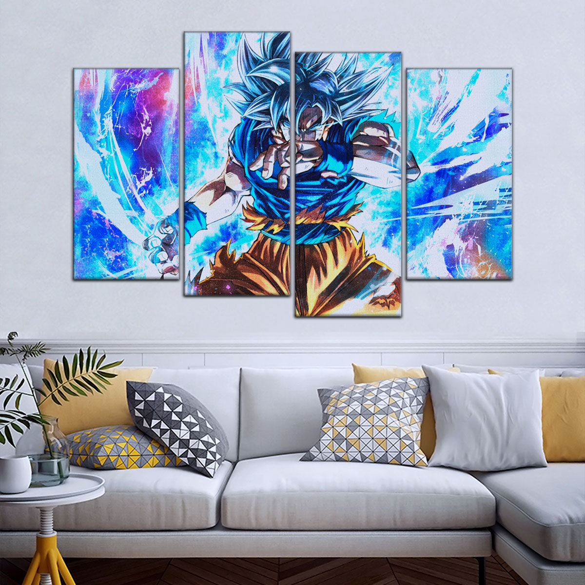 Dragon Ball Super Ultra Instinct Goku Canvas Wall Art - 5 Piece Split Panel DBZ Anime Poster - Ready to Hang Living Room Man Cave Decor - DR5114
