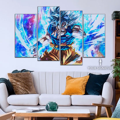 Dragon Ball Super Ultra Instinct Goku Canvas Wall Art - 5 Piece Split Panel DBZ Anime Poster - Ready to Hang Living Room Man Cave Decor - DR5114