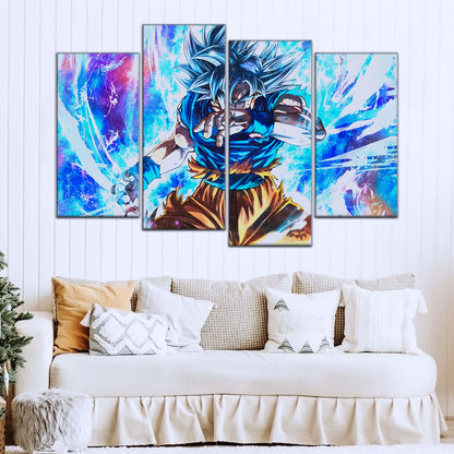 Dragon Ball Super Ultra Instinct Goku Canvas Wall Art - 5 Piece Split Panel DBZ Anime Poster - Ready to Hang Living Room Man Cave Decor - DR5114