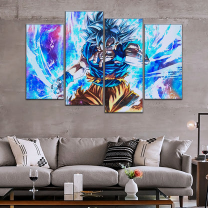 Dragon Ball Super Ultra Instinct Goku Canvas Wall Art - 5 Piece Split Panel DBZ Anime Poster - Ready to Hang Living Room Man Cave Decor - DR5114
