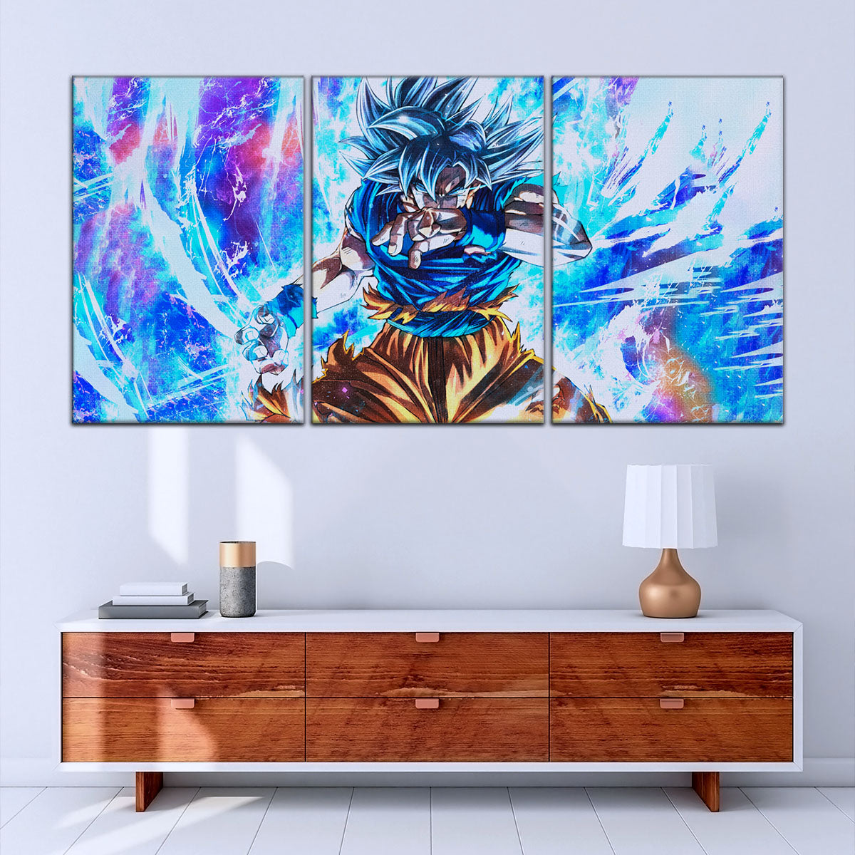 Dragon Ball Super Ultra Instinct Goku Canvas Wall Art - 5 Piece Split Panel DBZ Anime Poster - Ready to Hang Living Room Man Cave Decor - DR5114