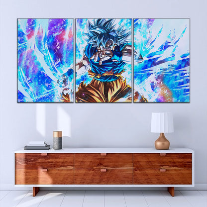 Dragon Ball Super Ultra Instinct Goku Canvas Wall Art - 5 Piece Split Panel DBZ Anime Poster - Ready to Hang Living Room Man Cave Decor - DR5114
