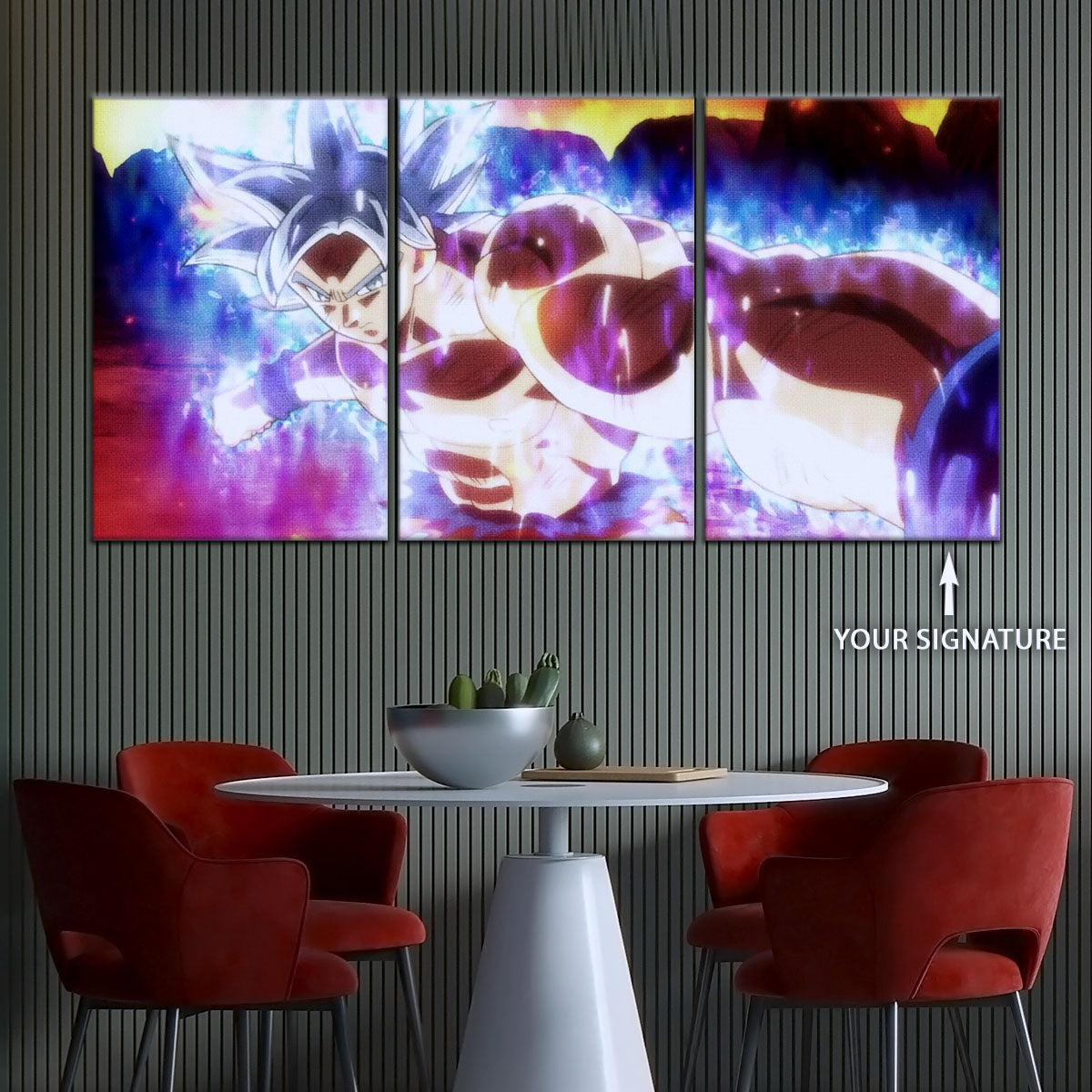 Dragon Ball Super Ultra Instinct Goku Canvas Wall Art - 5 Piece Split Panel DBZ Poster - Framed Ready to Hang Living Room Man Cave Decor - DR5100