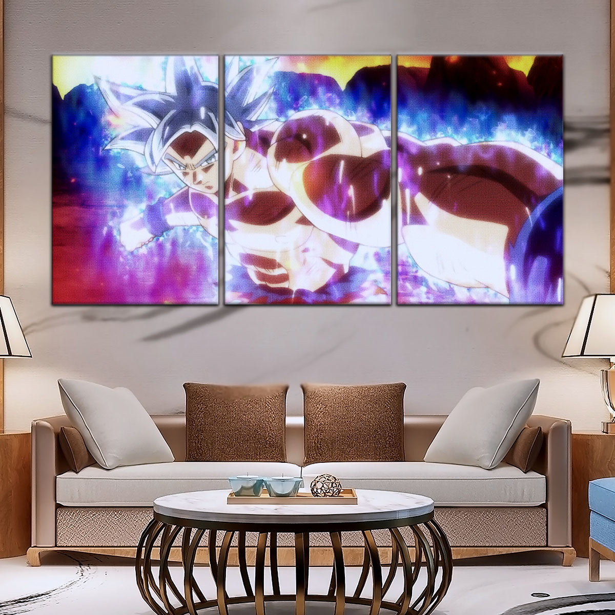 Dragon Ball Super Ultra Instinct Goku Canvas Wall Art - 5 Piece Split Panel DBZ Poster - Framed Ready to Hang Living Room Man Cave Decor - DR5100