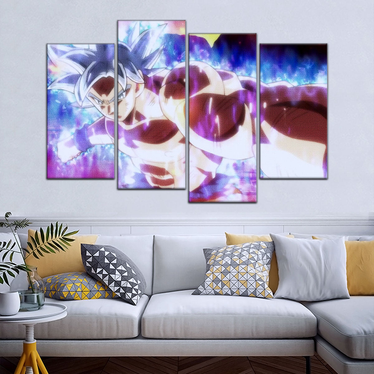 Dragon Ball Super Ultra Instinct Goku Canvas Wall Art - 5 Piece Split Panel DBZ Poster - Framed Ready to Hang Living Room Man Cave Decor - DR5100