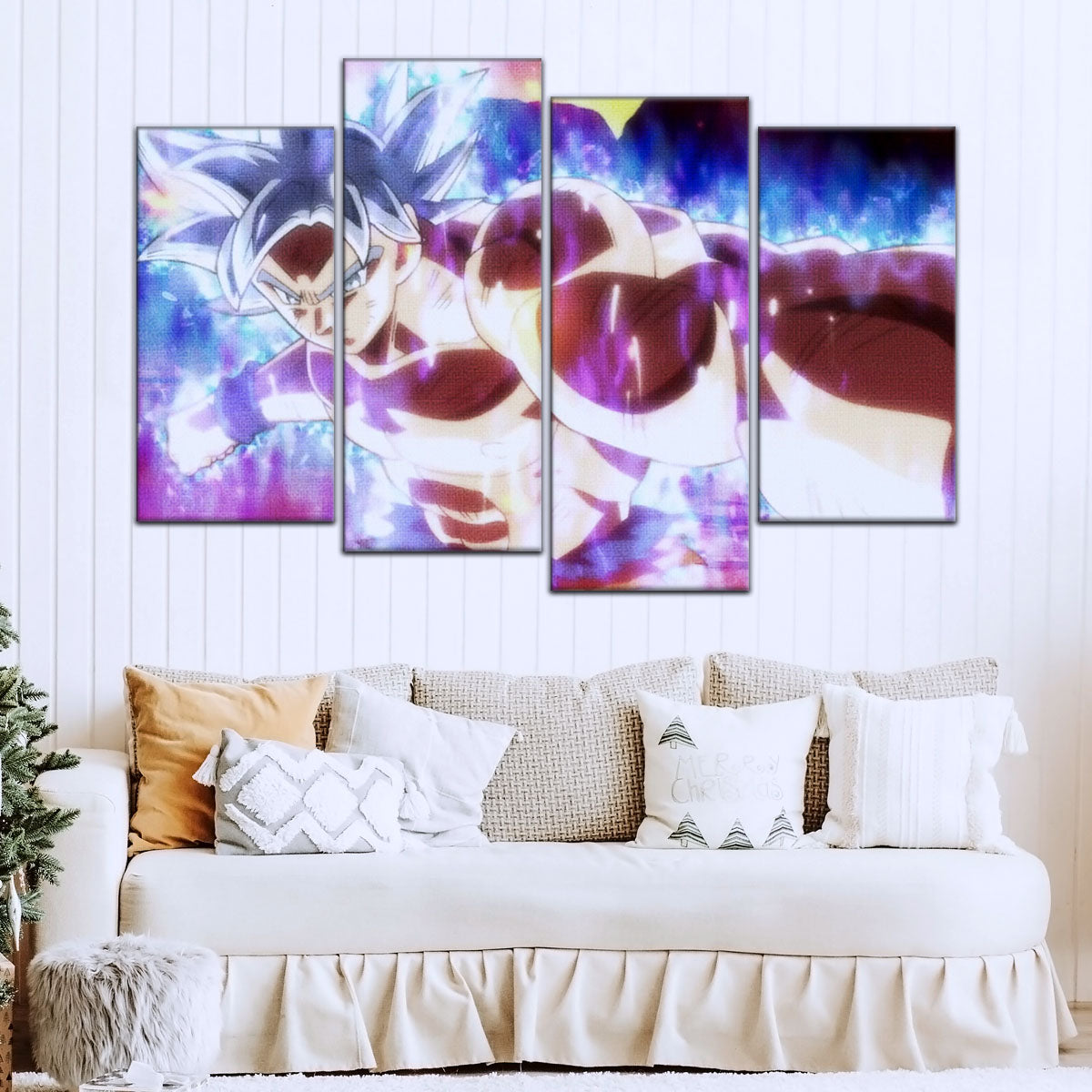 Dragon Ball Super Ultra Instinct Goku Canvas Wall Art - 5 Piece Split Panel DBZ Poster - Framed Ready to Hang Living Room Man Cave Decor - DR5100