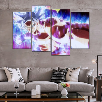 Dragon Ball Super Ultra Instinct Goku Canvas Wall Art - 5 Piece Split Panel DBZ Poster - Framed Ready to Hang Living Room Man Cave Decor - DR5100