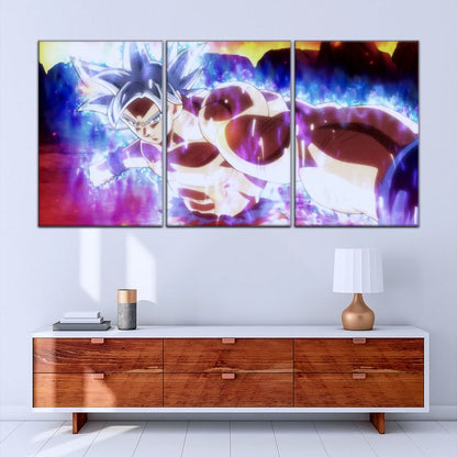 Dragon Ball Super Ultra Instinct Goku Canvas Wall Art - 5 Piece Split Panel DBZ Poster - Framed Ready to Hang Living Room Man Cave Decor - DR5100