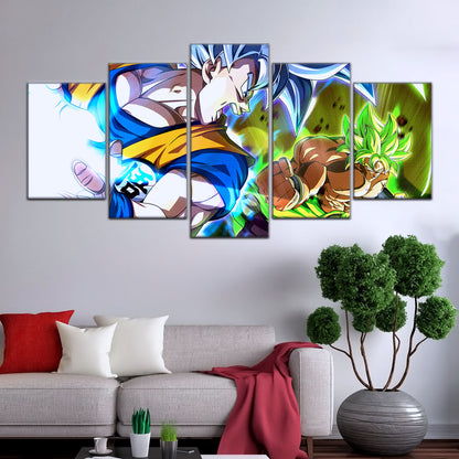 Dragon Ball Super Ultra Instinct Goku vs Broly Canvas Wall Art - 5 Piece Split Panel DBZ Poster - Ready to Hang Living Room Man Cave Decor - DR5024
