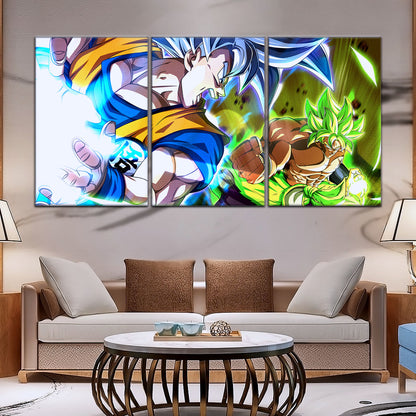 Dragon Ball Super Ultra Instinct Goku vs Broly Canvas Wall Art - 5 Piece Split Panel DBZ Poster - Ready to Hang Living Room Man Cave Decor - DR5024