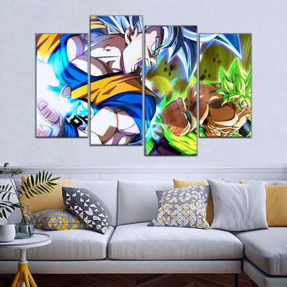 Dragon Ball Super Ultra Instinct Goku vs Broly Canvas Wall Art - 5 Piece Split Panel DBZ Poster - Ready to Hang Living Room Man Cave Decor - DR5024