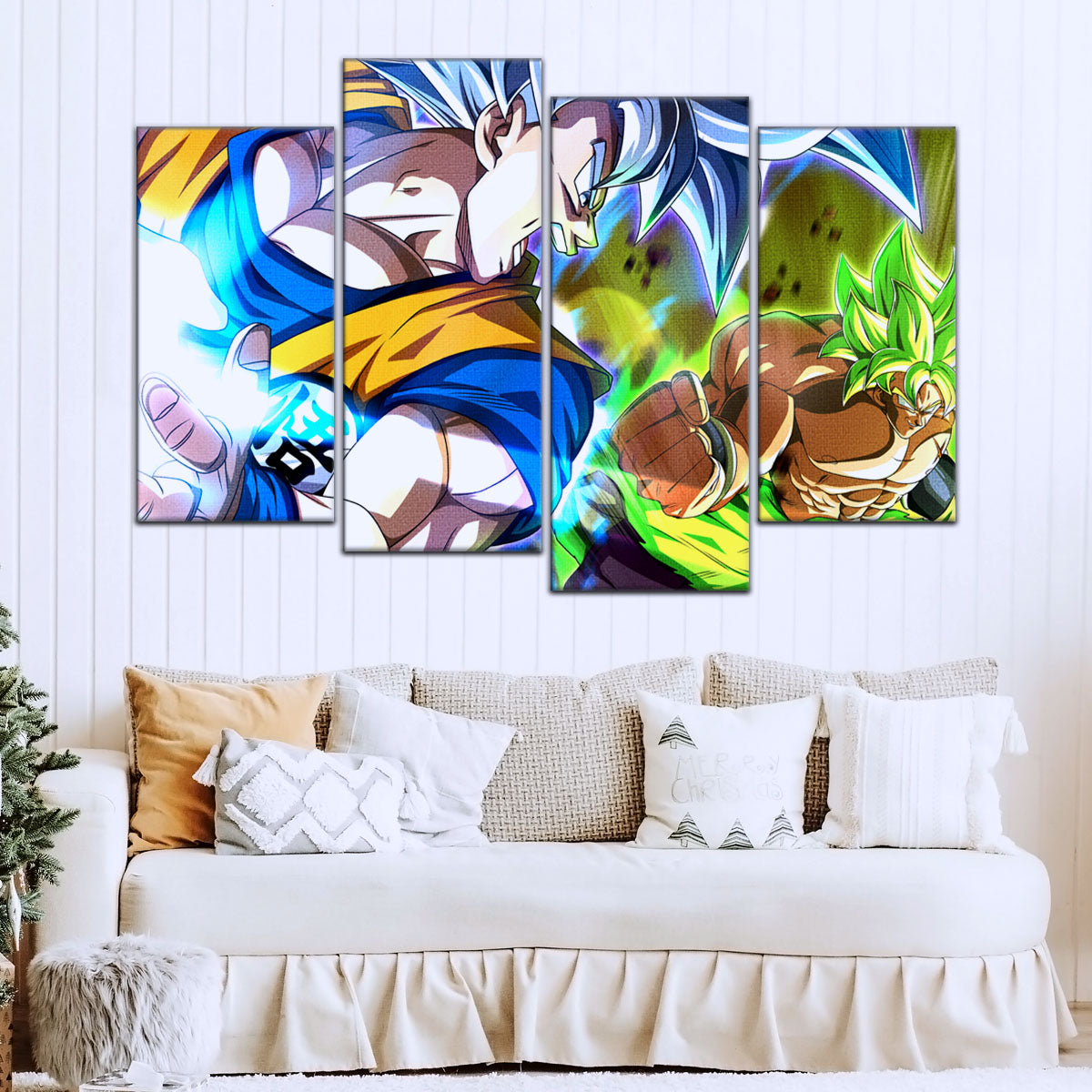 Dragon Ball Super Ultra Instinct Goku vs Broly Canvas Wall Art - 5 Piece Split Panel DBZ Poster - Ready to Hang Living Room Man Cave Decor - DR5024