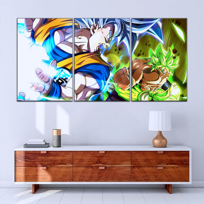 Dragon Ball Super Ultra Instinct Goku vs Broly Canvas Wall Art - 5 Piece Split Panel DBZ Poster - Ready to Hang Living Room Man Cave Decor - DR5024