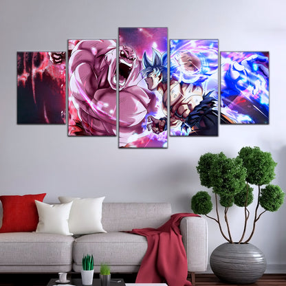 Dragon Ball Super Ultra Instinct Goku vs Jiren Canvas Wall Art - 5 Piece Split Panel Anime Poster - Ready to Hang Living Room Man Cave Decor - DR5087