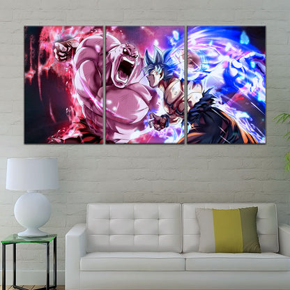 Dragon Ball Super Ultra Instinct Goku vs Jiren Canvas Wall Art - 5 Piece Split Panel Anime Poster - Ready to Hang Living Room Man Cave Decor - DR5087