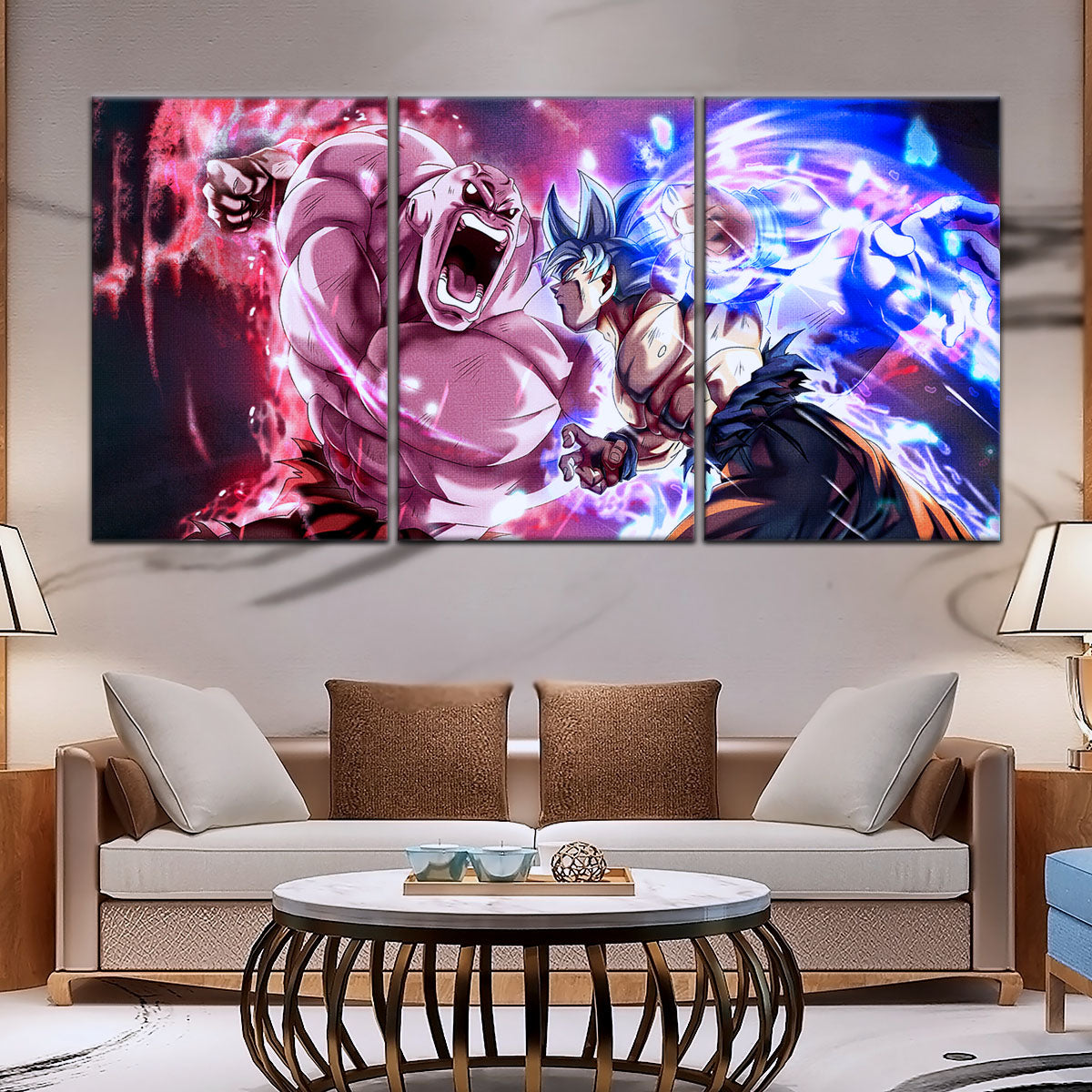 Dragon Ball Super Ultra Instinct Goku vs Jiren Canvas Wall Art - 5 Piece Split Panel Anime Poster - Ready to Hang Living Room Man Cave Decor - DR5087