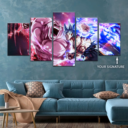 Dragon Ball Super Ultra Instinct Goku vs Jiren Canvas Wall Art - 5 Piece Split Panel Anime Poster - Ready to Hang Living Room Man Cave Decor - DR5087