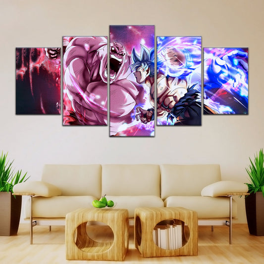 Dragon Ball Super Ultra Instinct Goku vs Jiren Canvas Wall Art - 5 Piece Split Panel Anime Poster - Ready to Hang Living Room Man Cave Decor - DR5087