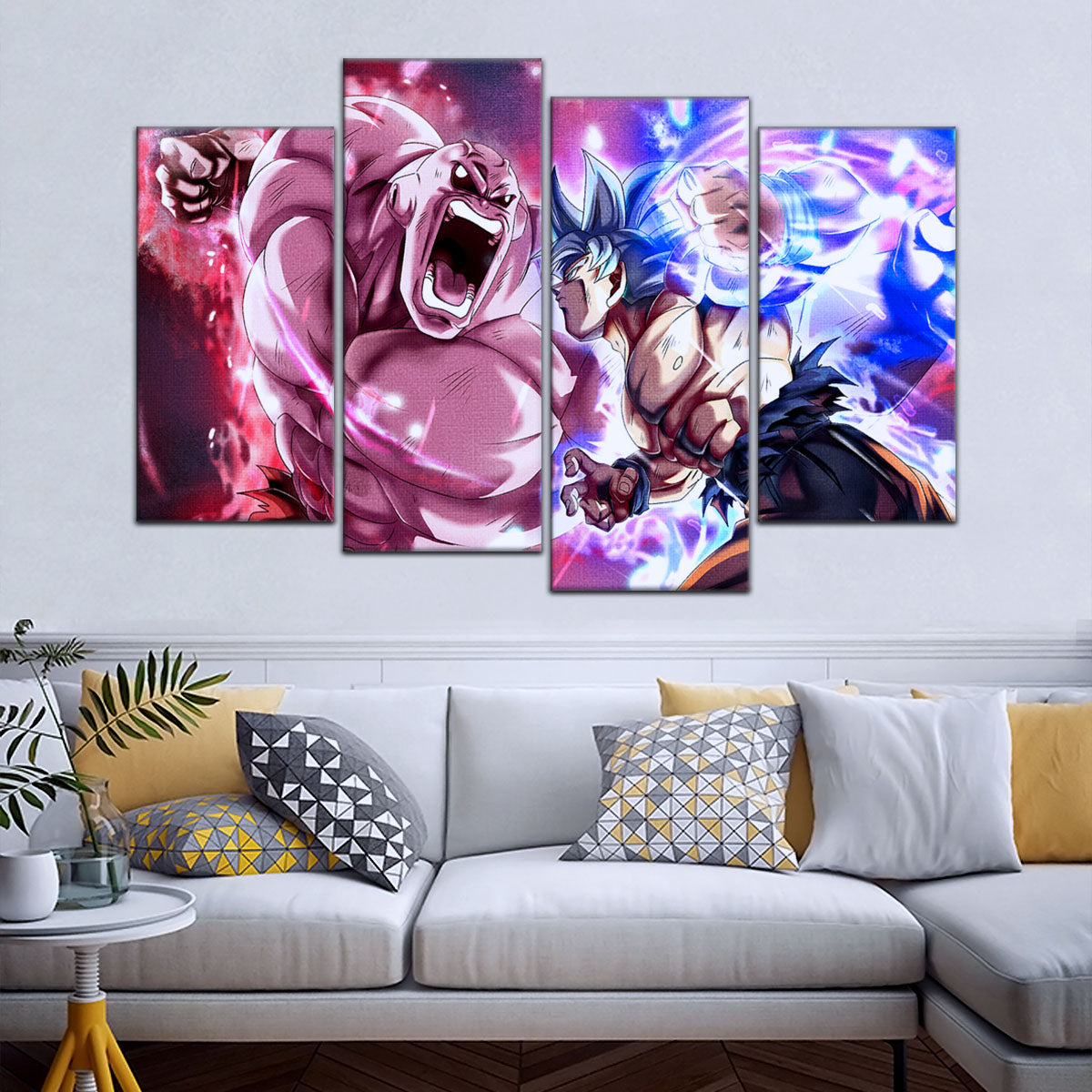 Dragon Ball Super Ultra Instinct Goku vs Jiren Canvas Wall Art - 5 Piece Split Panel Anime Poster - Ready to Hang Living Room Man Cave Decor - DR5087