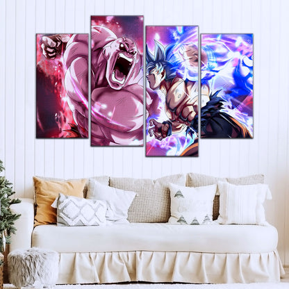 Dragon Ball Super Ultra Instinct Goku vs Jiren Canvas Wall Art - 5 Piece Split Panel Anime Poster - Ready to Hang Living Room Man Cave Decor - DR5087
