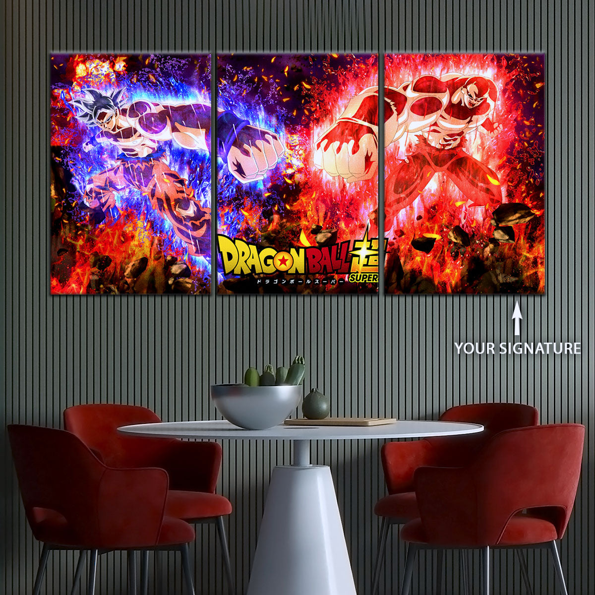 Dragon Ball Super Ultra Instinct Goku vs Jiren Canvas Wall Art - 5 Piece Split Panel DBZ Poster - Ready to Hang Living Room Man Cave Decor - DR5102